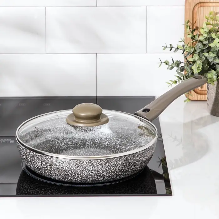 Сковорода Onyx, d=24 см, съёмная ручка, стеклянная крышка, антипригарное покрытие, алюминий, серая