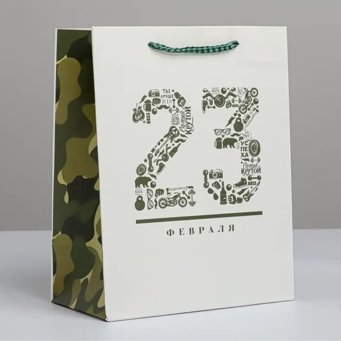 Пакет подарочный ламинированный, упаковка, &laquo;23 февраля&raquo;, MS 18&times;23&times;10 см