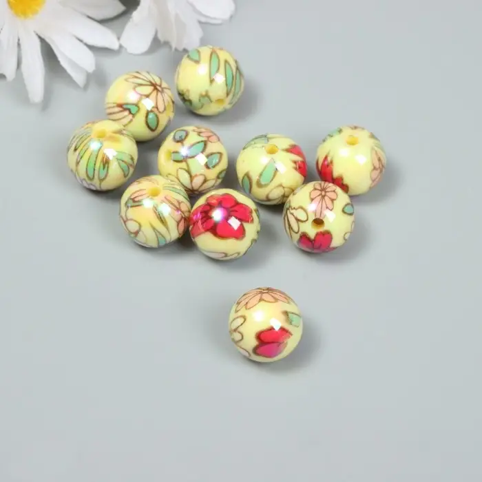 Бусины для творчества акрил Бусины для творчества акрил "Цветочки на жёлтом" МИКС 1,6х1,6х1,6 см