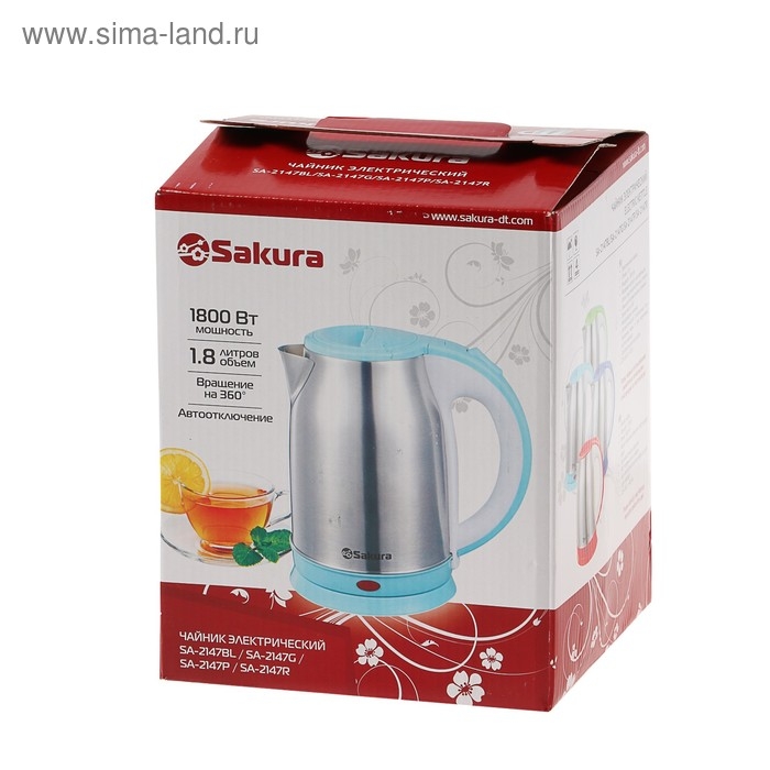 Чайник электрический Sakura SA-2147G, металл, 1.8 л, 1800 Вт, зеленый Чайник электрический Sakura SA-2147G, металл, 1.8 л, 1800 Вт, зеленый