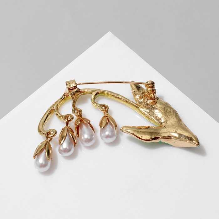 Брошь «Ландыши» веточка, цвет бело-зелёный в золоте Брошь «Ландыши» веточка, цвет бело-зелёный в золоте