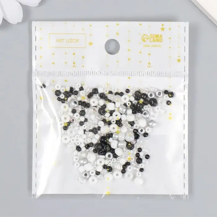 Бисер стекло 6/0 - 15/0  Бисер стекло 6/0 - 15/0 "Ассорти чёрно-белое" d=1,5-4 мм, н-р 10гр
