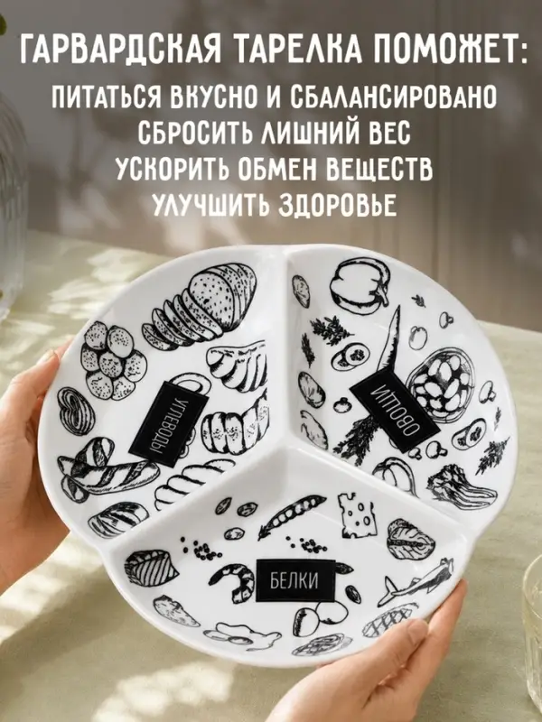 Тарелка керамическая секционная, для похудения &laquo;ПП&raquo;, 19 см