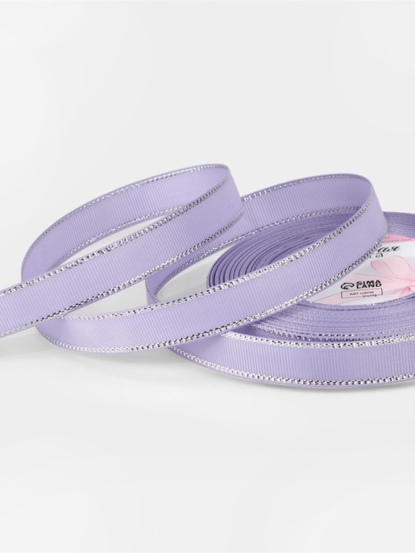 Лента репсовая 15мм*25±1ярд(23м±1м) серебряный нити №021 сиреневый АУ Лента репсовая 15мм*25±1ярд(23м±1м) серебряный нити №021 сиреневый АУ