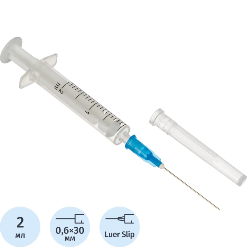 Шприц 2-комп. однораз. 2мл LS 23G(0,6x30) прил. 100шт/уп SFM