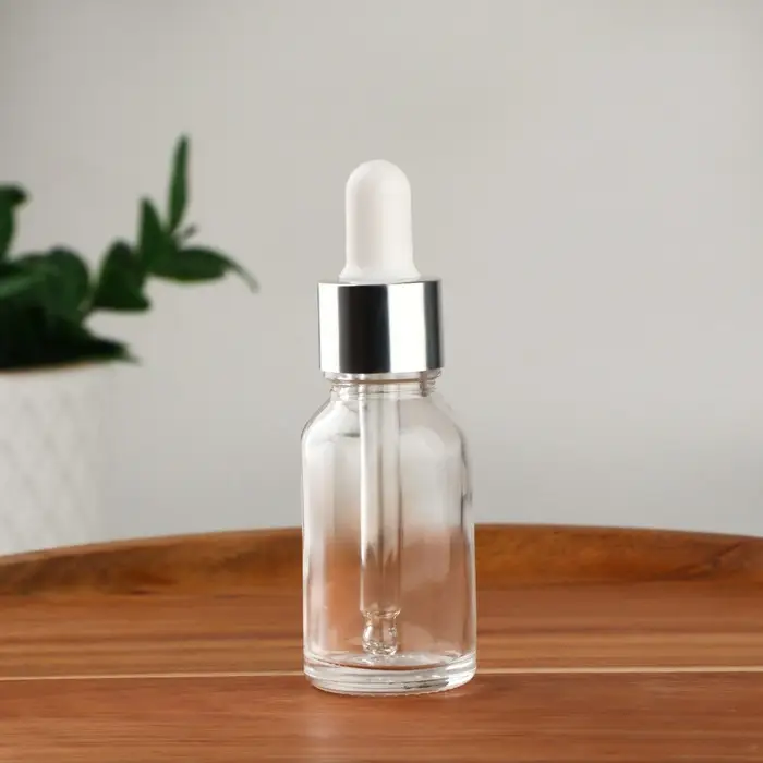 Бутылочка для хранения, с пипеткой, 15 мл, серебристая, белая Бутылочка для хранения, с пипеткой, 15 мл, серебристая, белая