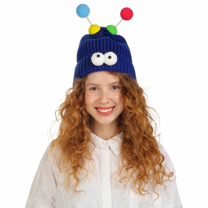Карнавальная шапка  Карнавальная шапка "Глазастик" с рожками р-р 56-58, цвет синий