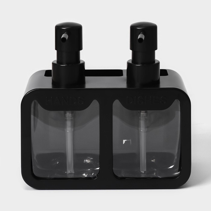 Двойной дозатор для мыла и моющего средства Raccoon, с губкой в комплекте, по 300 мл, цвет чёрный Двойной дозатор для мыла и моющего средства Raccoon, с губкой в комплекте, по 300 мл, цвет чёрный