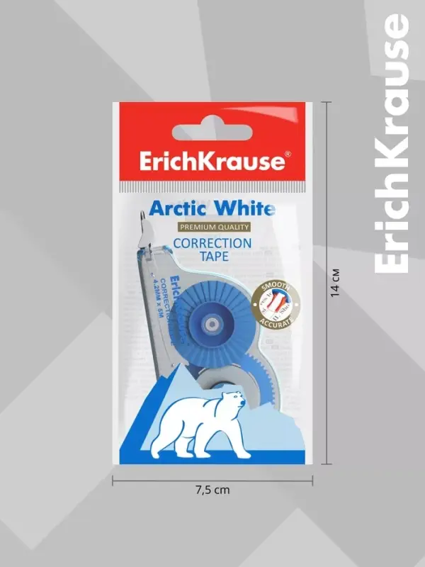 Корректирующая лента 4.2 мм &times; 5 м, ErichKrause Arctic white, супер-белая, европодвес