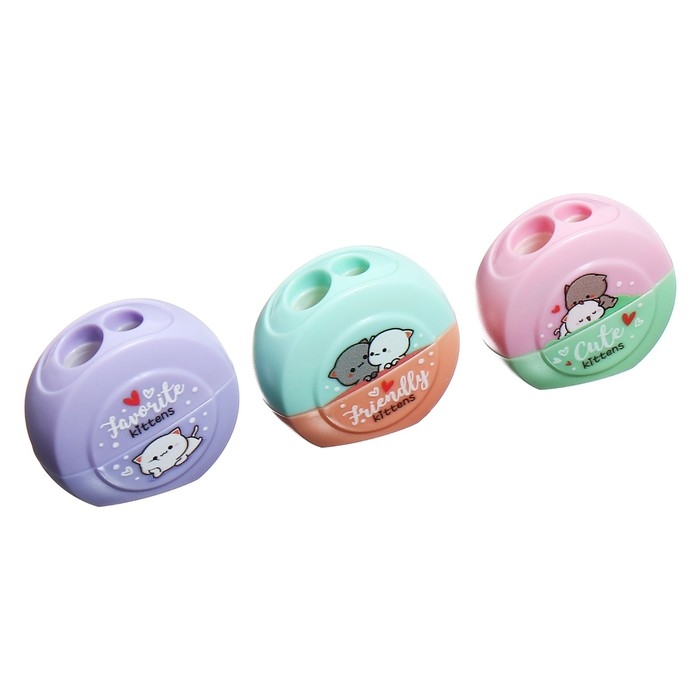 Точилка пластиковая MESHU Точилка пластиковая MESHU "Cute kittens", 2 отверстия, МИКС