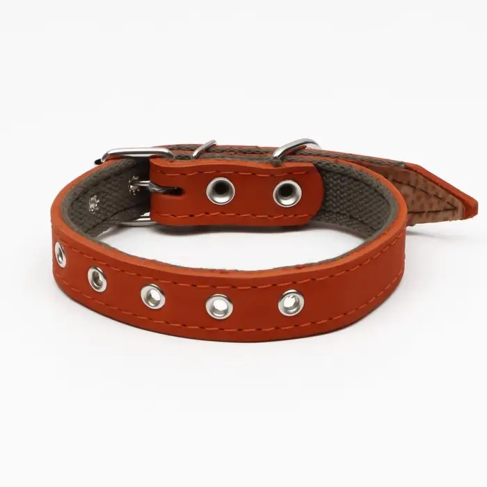 Ошейник комбинированный кожа/брезент, безразмерный, 54&times;2.5 см, ОШ 17-45 см, рыжий
