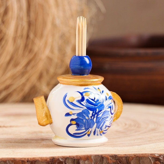 Подставка под зубочистки «Чайник», 5 см, бело-синяя Подставка под зубочистки «Чайник», 5 см, бело-синяя