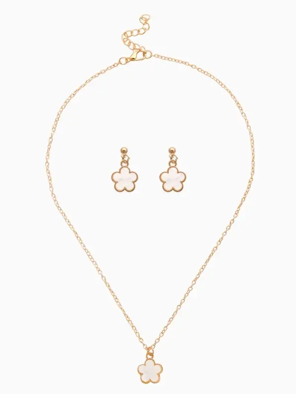 Набор 2 пред-та: серьги,кулон "Цветочки", цвет белый в золоте 44+удл.