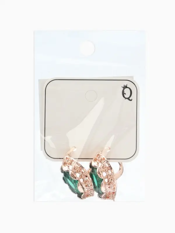 Серьги со стразами &laquo;Эдель&raquo;, эллипс ажурный, цвет изумрудный в розовом золоте