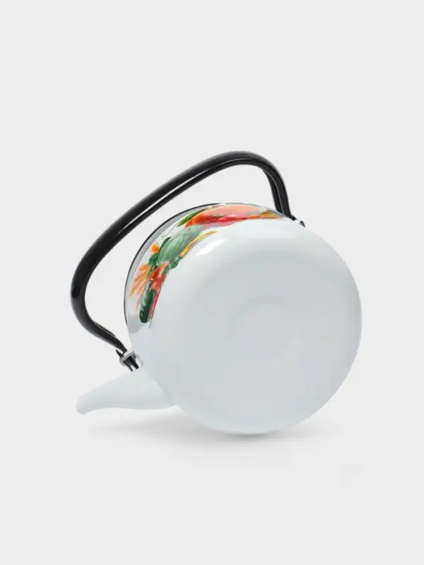 Чайник, 1.5 л, эмалированная сталь, деколь МИКС, белый