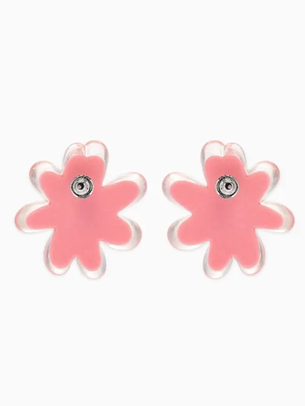 Серьги пластик &laquo;Цветочек летний&raquo;, с блёсткой, розовые