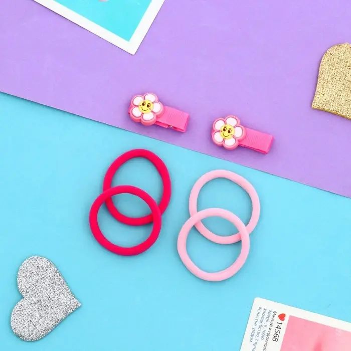 Набор для волос Набор для волос "Крохотуля" (4 резинки, 2 зажима 3,5 см) ромашка, розовый