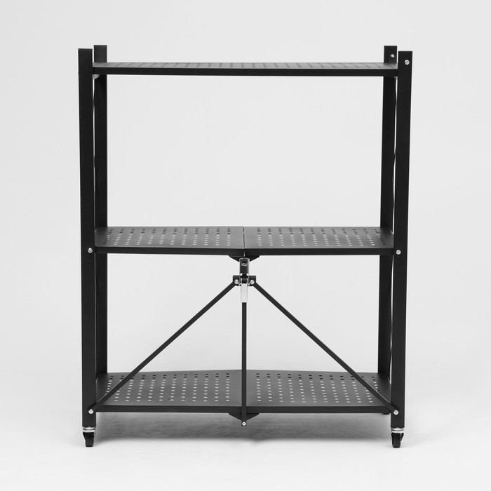 Стеллаж складной на колесах, 3 полки, 71×34×88 см, цвет чёрный матовый