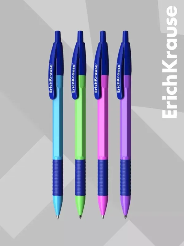 Ручка шариковая автоматическая ErichKrause R=301 Neon Matic & Grip, узел 0.7 мм, синяя