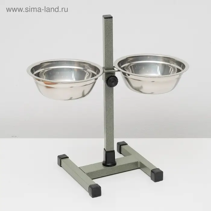 Подставка с мисками, 2&times;700 мл, высота 40 см, разборная, зелёная