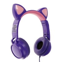 Наушники Qumo Game Cat Purple, игровые, микрофон, USB+3.5 мм, 2м, фиолетовые