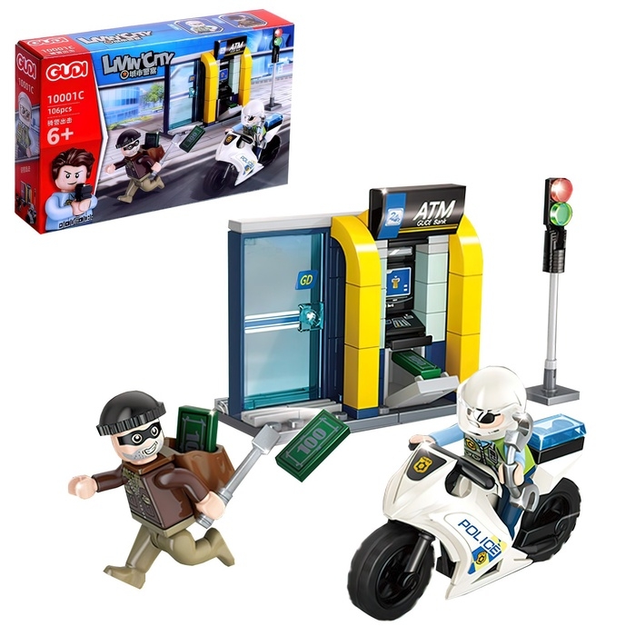 Конструктор блочный для мальчиков Полиция «Погоня на мотоцикле», 106 деталей Конструктор блочный для мальчиков Полиция «Погоня на мотоцикле», 106 деталей