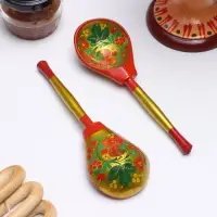 Ложка деревянная &laquo;Наша традиция&raquo;, полубаская, ручная роспись, 18.5&times;6.5 см, хохлома