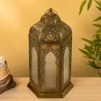 Подсвечник фонарь "Золотое кружево" железо 25х25х43,5 см