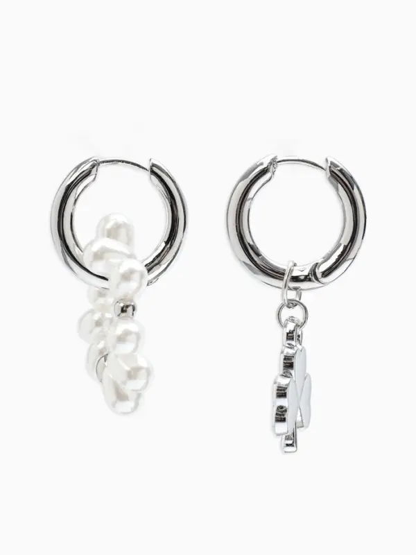 Серьги со съёмным элементом &laquo;Трансформер&raquo;, клевер-сердце, бело-бежевые в серебре