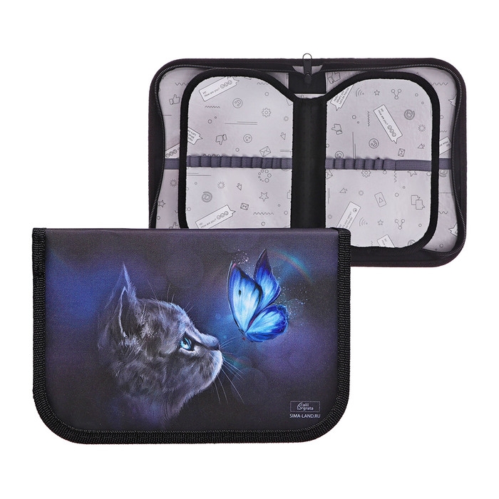 Пенал 3 секции, вкладка внутри, 140 х 210 х 40 мм, тканевый, Calligrata TOP Block  Пенал 3 секции, вкладка внутри, 140 х 210 х 40 мм, тканевый, Calligrata TOP Block "Милый котик"