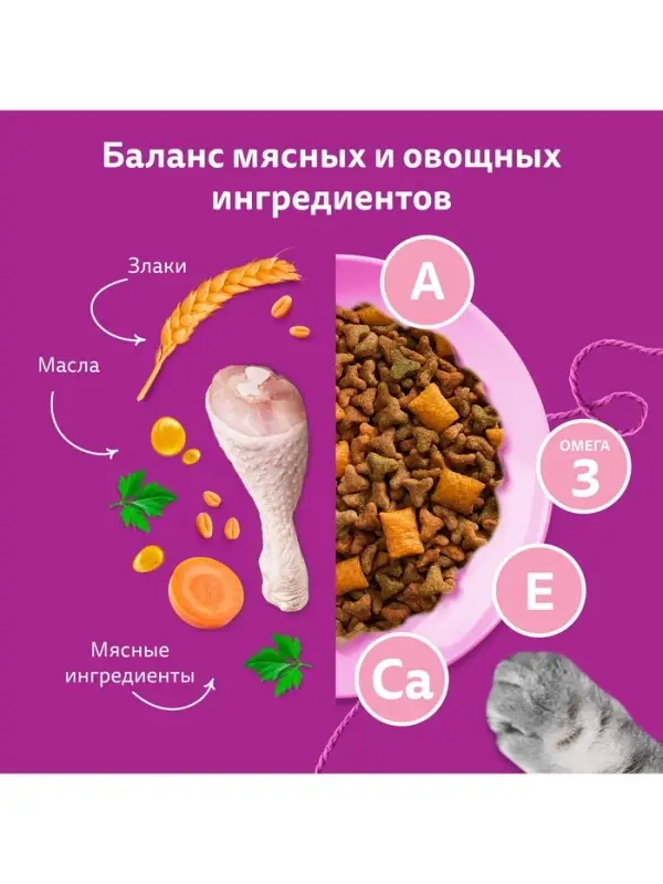 Сухой корм Whiskas для котят, индейка/морковь/молоко, подушечки, 350 г