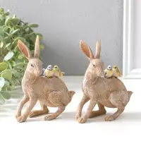Сувенир полистоун "Кролик с синичками на спине" набор 2 шт 14х5,5х11,5 см