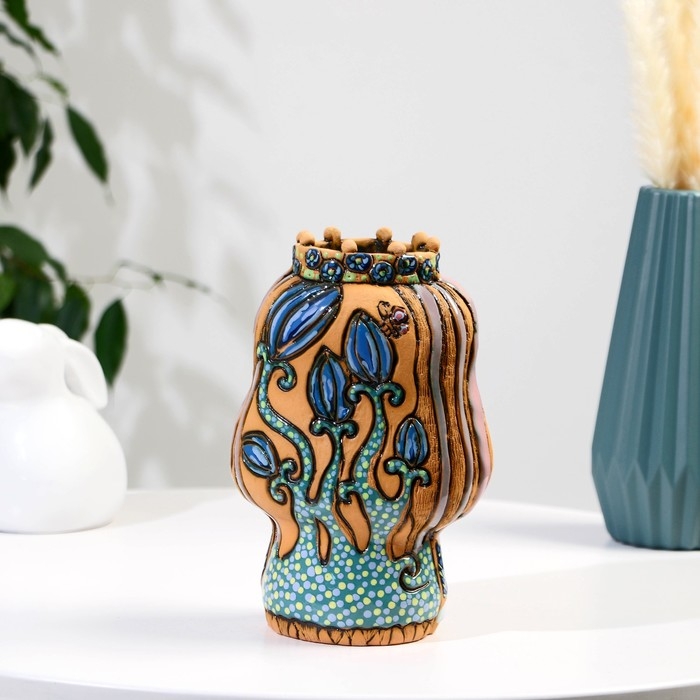 Сувенир керамика Сувенир керамика "Девочка-фея" с единорогом тёмная (Ваза), h=22 см V=1л