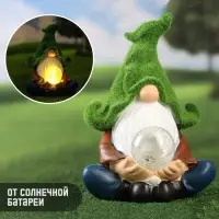 Садовая фигура - фонарь из полистоуна &laquo;Гном предсказатель&raquo;, 16&times;16&times;27 см, Greengo