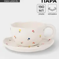 Чайная пара &laquo;Уютный дом. Тюльпаны&raquo;, 2 предмета: блюдце 15&times;2 см, чашка 270 мл, керамика, белая