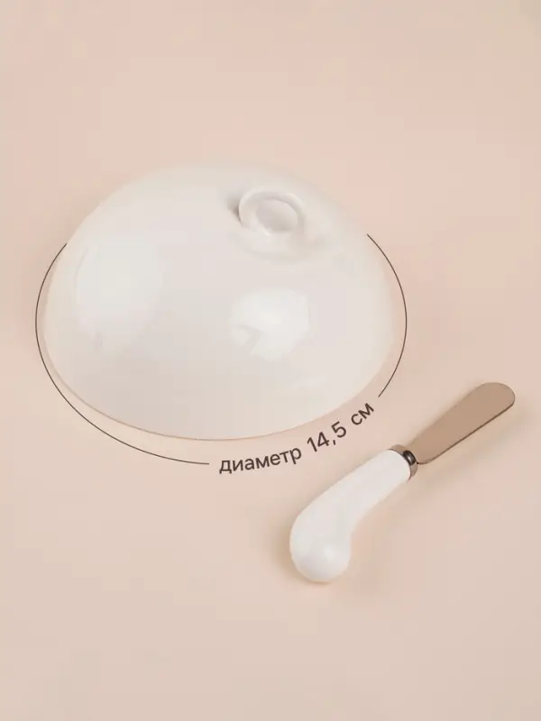 Маслёнка SL Home &laquo;Тренто&raquo;, 22&times;17.5 см, на деревянной подставке, с ножом для масла, фарфор, белая