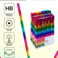 Карандаш чернографитный &laquo;Радуга&raquo;, НВ, круглый, деревянный, голографический корпус, со стразой