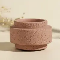 Свеча в вулканическом подсвечнике "Цилиндры" розовая 8,1х8,1х5,4 см