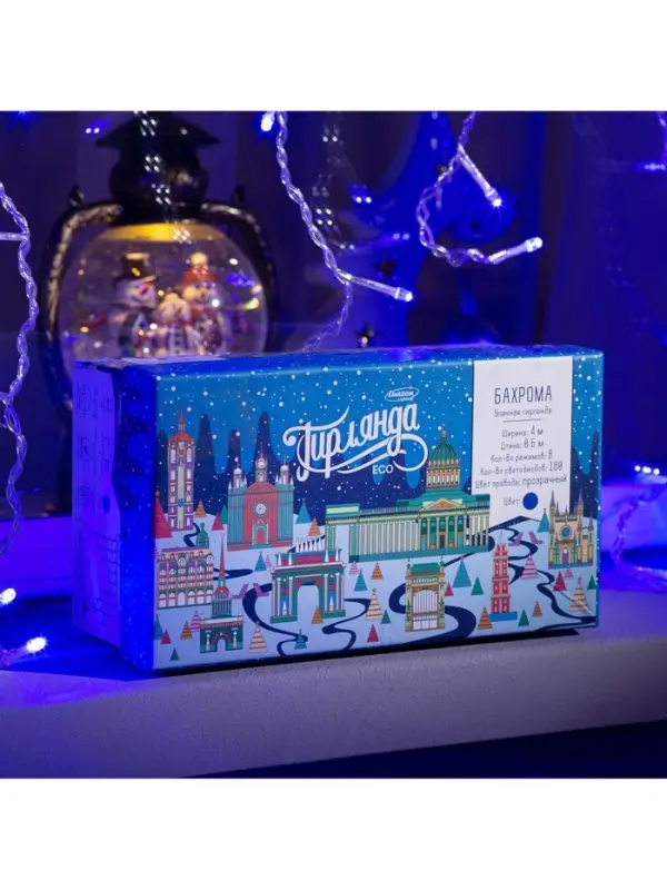 Гирлянда &laquo;Бахрома&raquo; 4&times;0.6 м, IP44, прозрачная нить, 180 LED, свечение синее, 8 режимов, 220 В