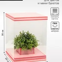 Коробка для цветов с вазой и PVC окнами складная, насыщенно - розовый, 23&times;30&times;23 см