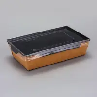 Салатник одноразовый, контейнер с плоской прозрачной крышкой, чёрный, 0.8 л, 19&times;13&times;5.5 см