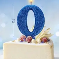 Свеча в торт &laquo;Соло. Цифра 0&raquo;, 8.2 см, синий блеск