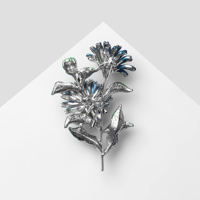 Брошь «Цветы» календула, цвет сине-зелёный в серебре Брошь «Цветы» календула, цвет сине-зелёный в серебре
