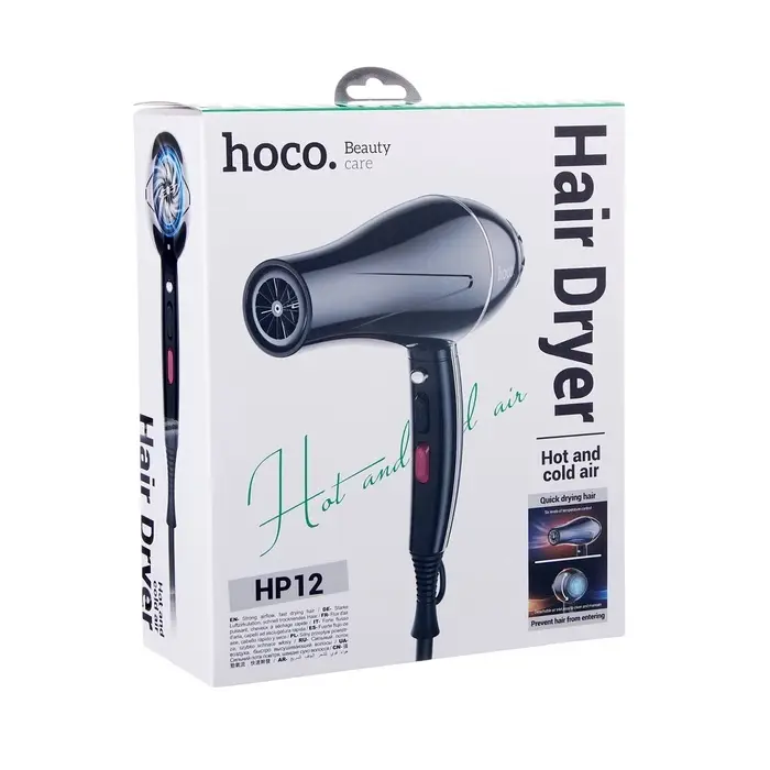 Фен для волос Hoco HP12, 6 режимов, 2 насадки, чёрный