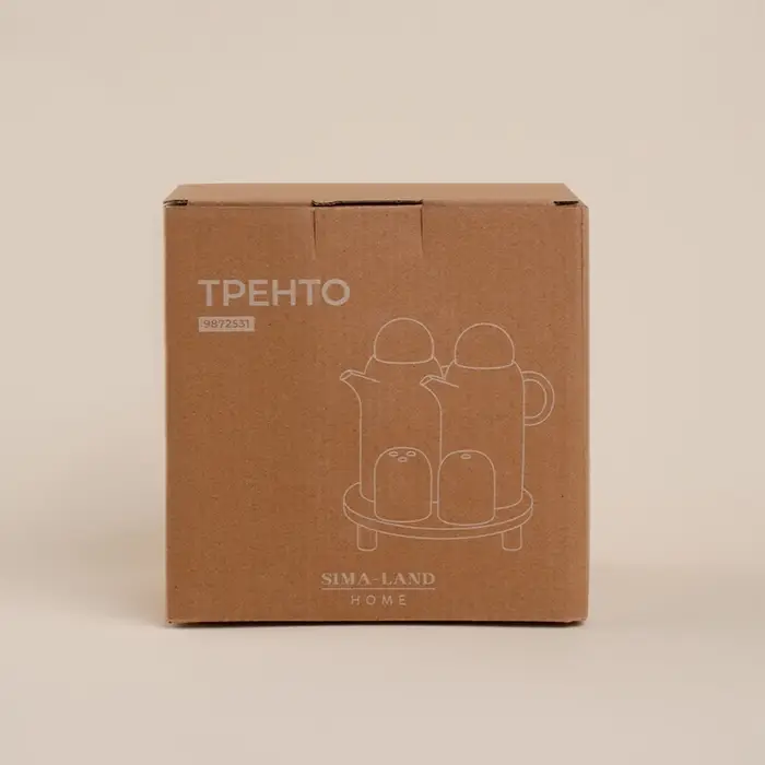 Набор для специй и соусов SL Home &laquo;Тренто&raquo;, 5 предметов, соусник 300 мл, солонка/перечница 60 мл, на деревянной подставке, фарфор, белый