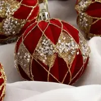 Ёлочные игрушки &laquo;Бархат. Фестиваль&raquo;, шары новогодние, d=8 см, 6 шт., ромбы блеск, красный