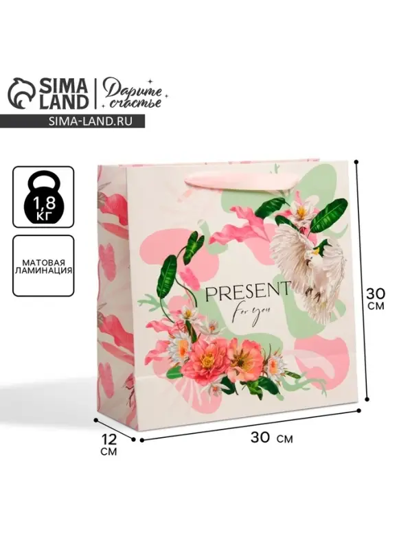 Пакет подарочный ламинированный квадратный, упаковка, &laquo;Present for you&raquo;, 30&times;30&times;12 см