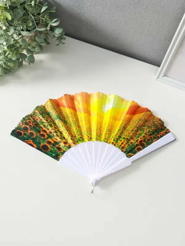 Веер пластик, текстиль Веер пластик, текстиль "Подсолнухи" МИКС широкие лопасти 23 см