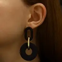 Серьги металл &laquo;Цепь&raquo; кольца, 3 звена, цвет золотисто-чёрный