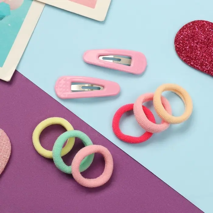 Набор для волос «Карамель», 10 резинок 1.5 см, 2 невидимки 3 см, классика, розовый